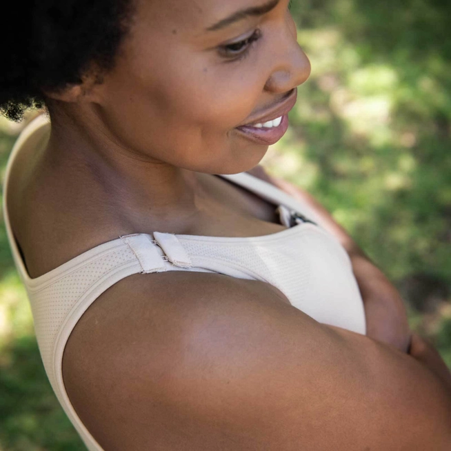 Hugger PRIMA Adjustable Strap in Wheat Beige Highto Medium Compression Lymphedema Post Surgical Bra 1600x